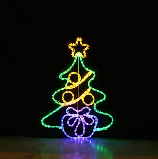 Weihnachtsbaum mit Geschenk - LED-Motiv 75x53