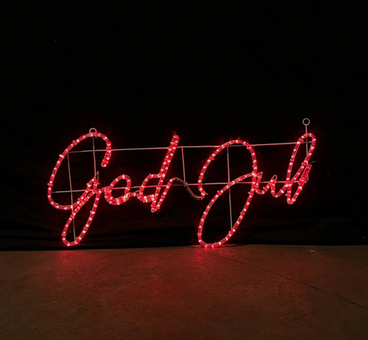 LED-Schild „God Jul“ – Rot in 100 x 48 cm, 5 % automatisches Blinken