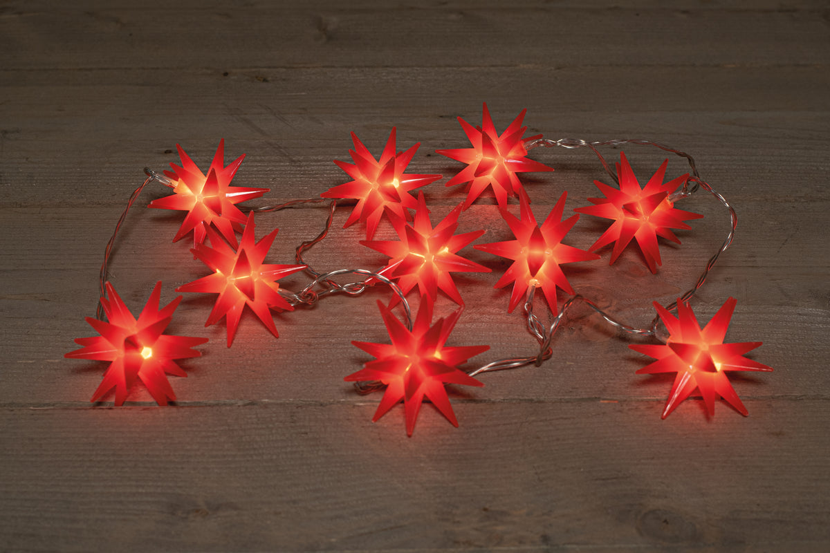 Rote 3D-Sterne, 6,5 cm – Weihnachtslichterkette – 1,5 m – Santa's Light Shop